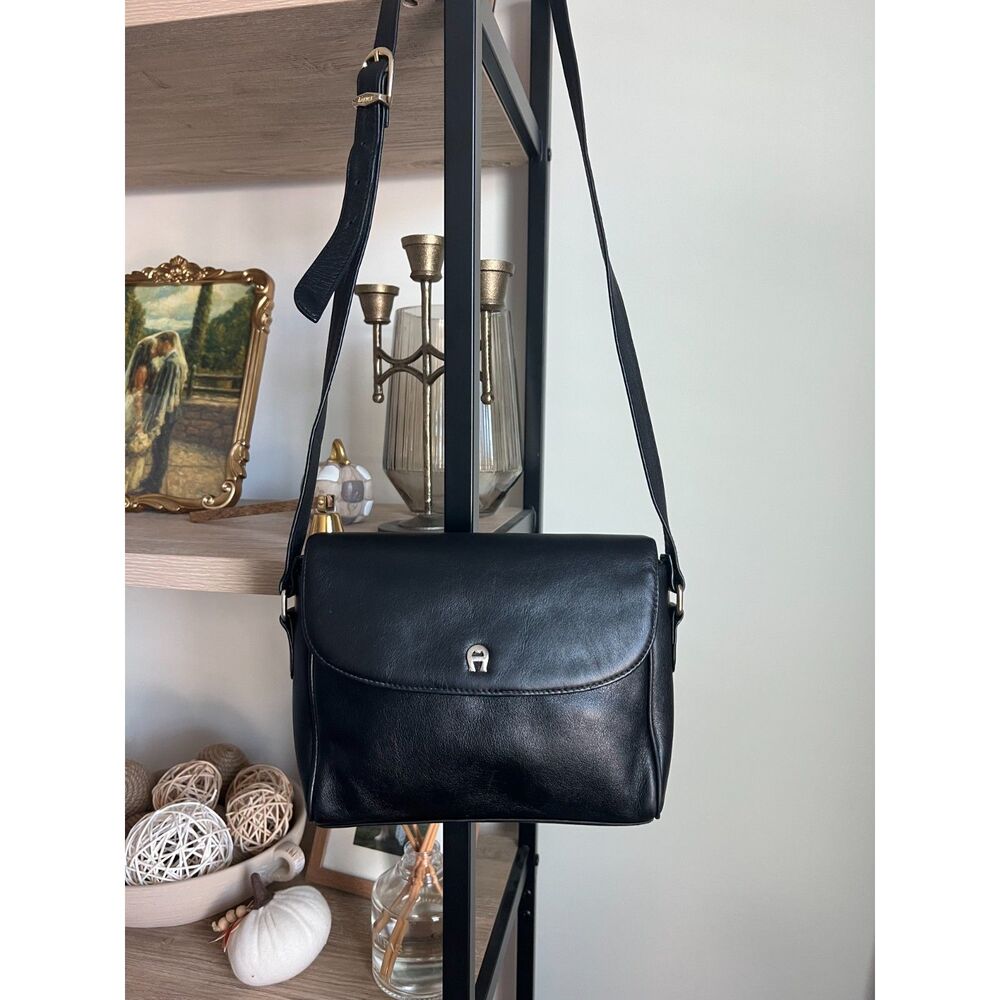 Vintage Etienne Aigner Black Leather Flap Crossbody Bag